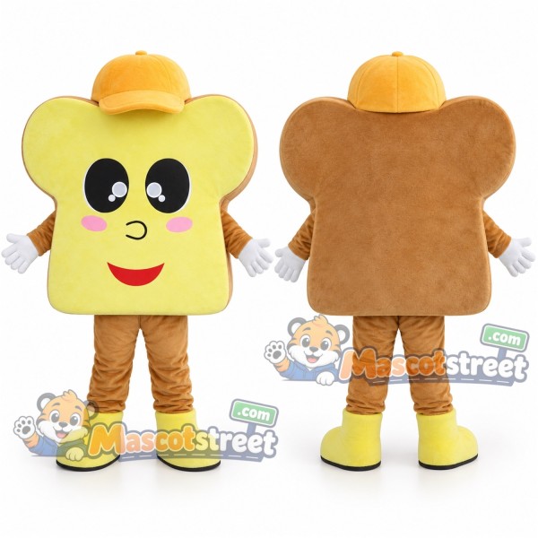 Bread Slice Mascot Costume with Yellow Cap