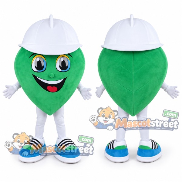 Green Leaf Mascot Costume with White Cap