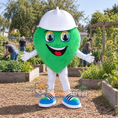 Green Leaf Mascot Costume with White Cap Green Leaf Mascot Costume with White Cap