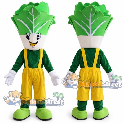 Cabbage Mascot Costume with Green Shirt and Yellow Overalls Cabbage Mascot Costume with Green Shirt and Yellow Overalls