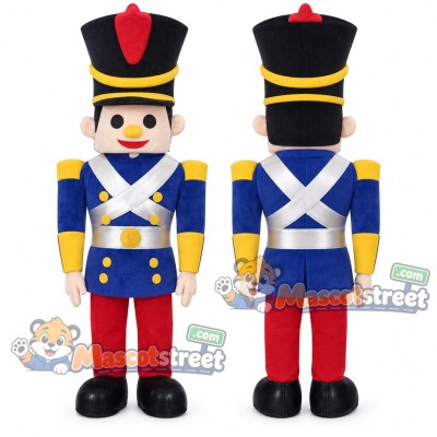 Toy Soldier Mascot Costume with Blue Jacket, Red Trousers and Black Hat