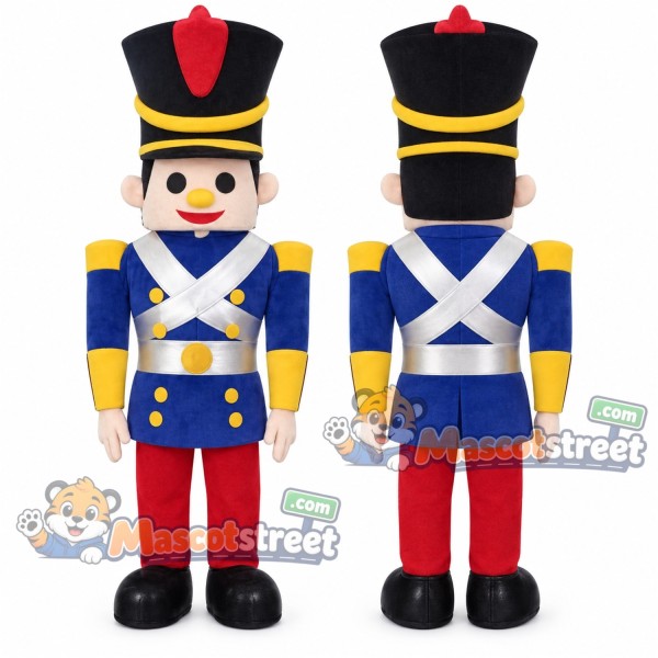 Toy Soldier Mascot Costume with Blue Jacket, Red Trousers and Black Hat