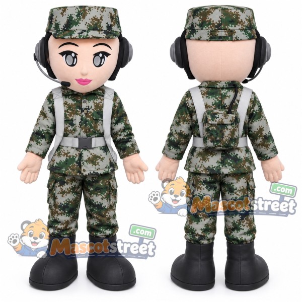 Soldier Mascot Costume with Camouflage Uniform and Cap
