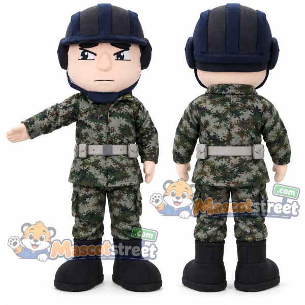 Soldier Mascot Costume with Camouflage Uniform and Helmet