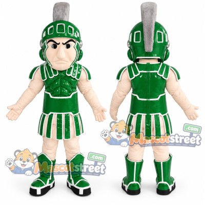 Warrior Mascot Costume with Green Armor and Helmet