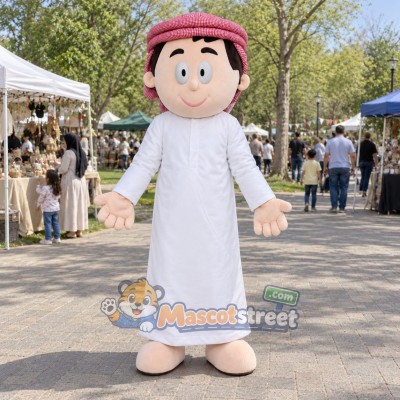 Man Mascot Costume with White Robe and Red Headscarf