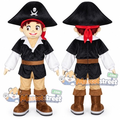 Pirate Mascot Costume with Black Vest, Brown Trousers and Pirate Hat Pirate Mascot Costume with Black Vest, Brown Trousers and Pirate Hat