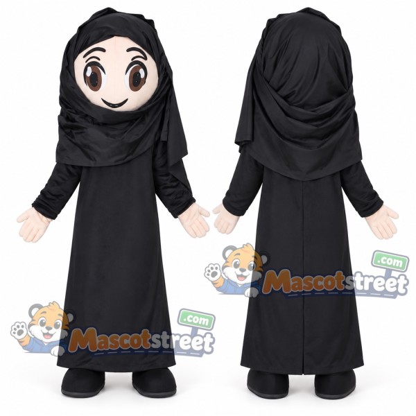 Woman Mascot Costume with Black Abaya and Headscarf