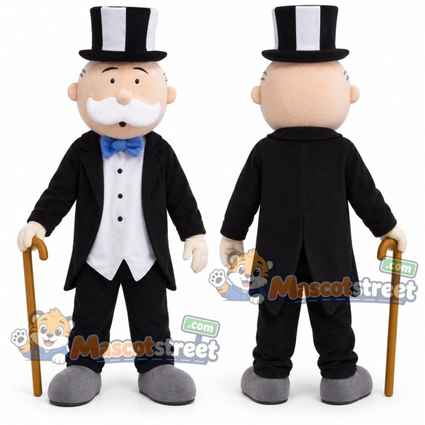 Gentleman Mascot Costume with Black Suit and Top Hat