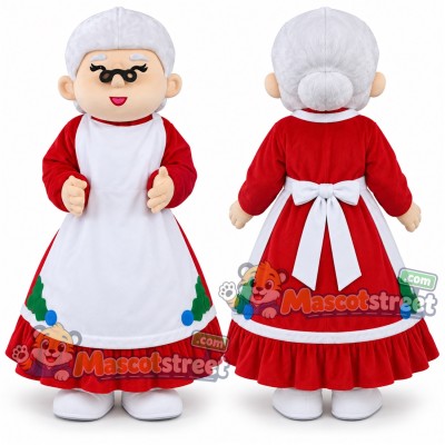Mrs Claus Mascot Costume with Red Dress and White Apron Mrs Claus Mascot Costume with Red Dress and White Apron