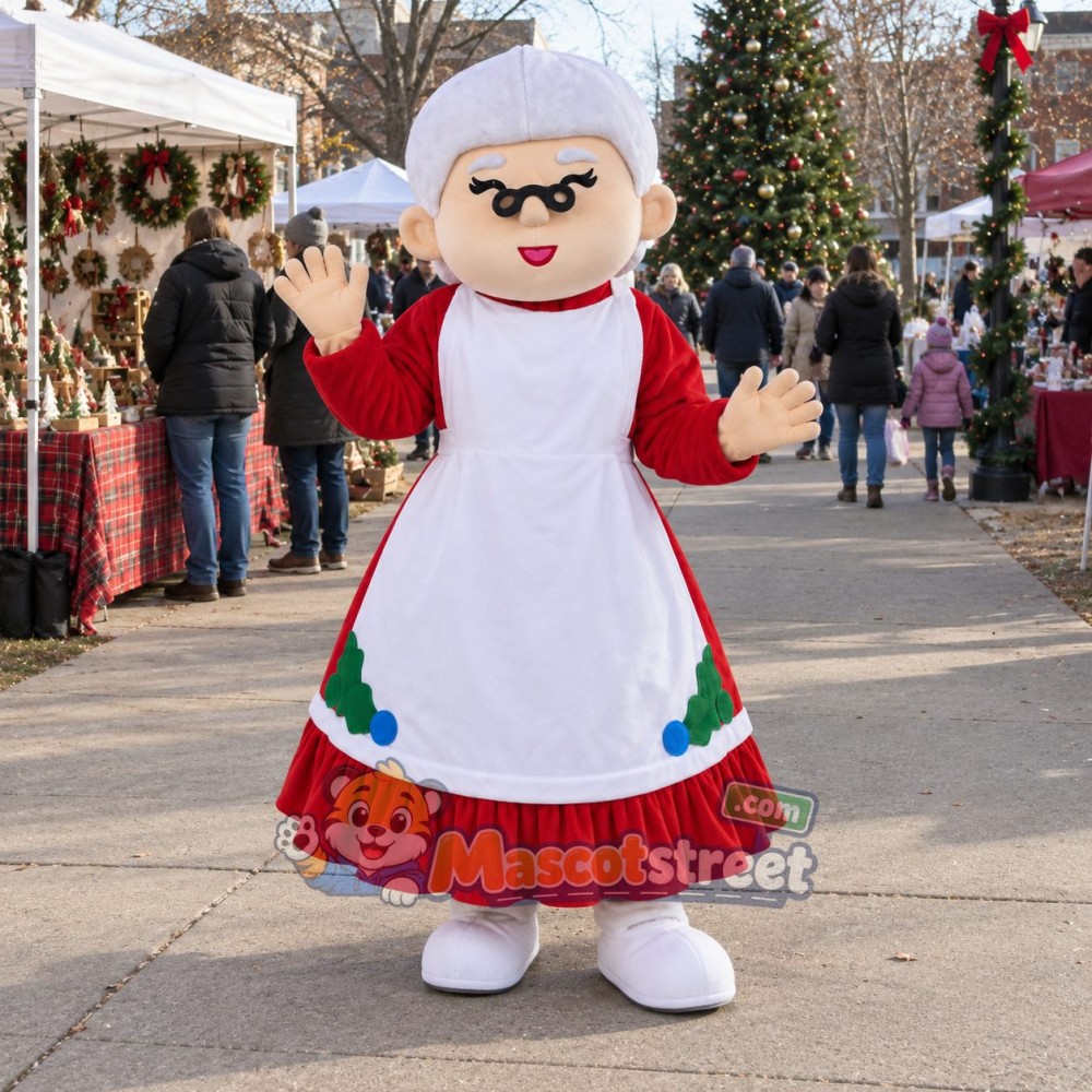 Mrs Claus Mascot Costume with Red Dress and White Apron Mrs Claus Mascot Costume with Red Dress and White Apron