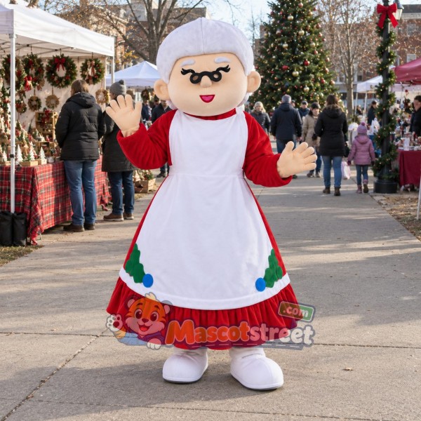 Mrs Claus Mascot Costume with Red Dress and White Apron Mrs Claus Mascot Costume with Red Dress and White Apron