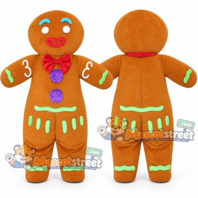 Gingerbread Person Mascot Costume with Red Bow Tie Gingerbread Person Mascot Costume with Red Bow Tie