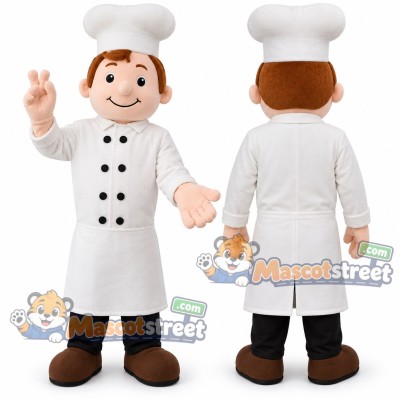 Chef Mascot Costume with White Chef Coat and Hat
