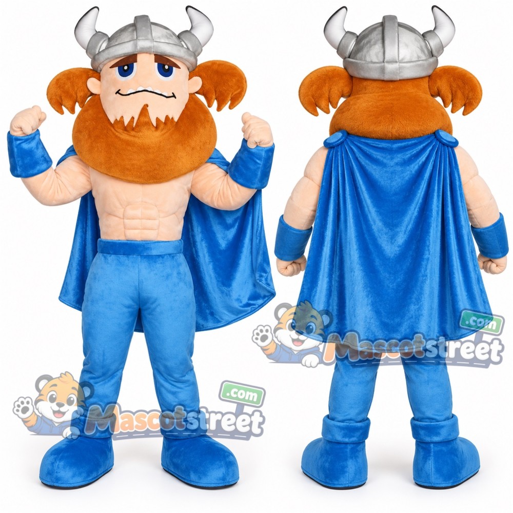 Viking Mascot Costume with Blue Cape, Blue Trousers and Horned Helmet Viking Mascot Costume with Blue Cape, Blue Trousers and Horned Helmet