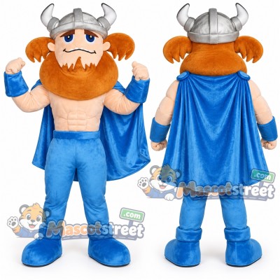 Viking Mascot Costume with Blue Cape, Blue Trousers and Horned Helmet Viking Mascot Costume with Blue Cape, Blue Trousers and Horned Helmet