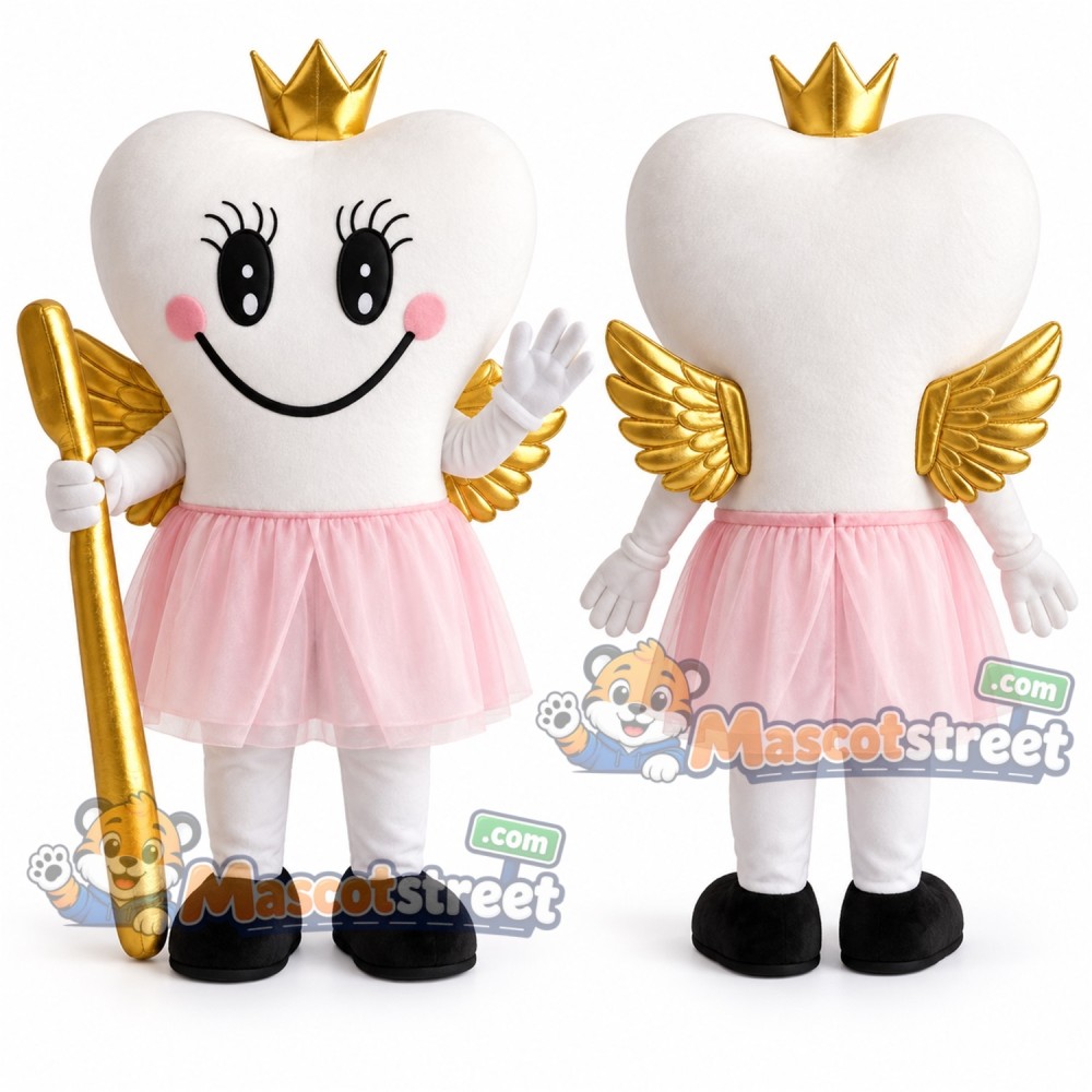 Tooth Fairy Mascot Costume with Pink Skirt, Wings and Crown