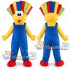 Clown Mascot Costume with Blue Overalls and Multicolor Hat