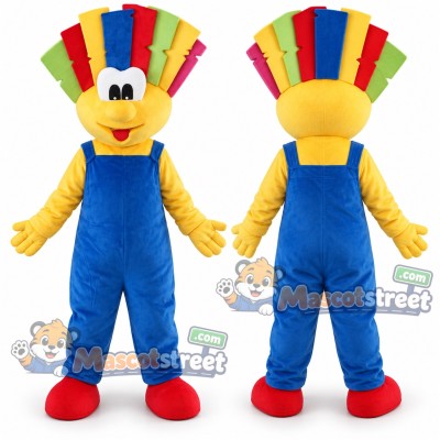 Clown Mascot Costume with Blue Overalls and Multicolor Hat Clown Mascot Costume with Blue Overalls and Multicolor Hat
