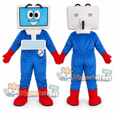 Computer Mascot Costume with Blue Suit and Red Gloves Computer Mascot Costume with Blue Suit and Red Gloves