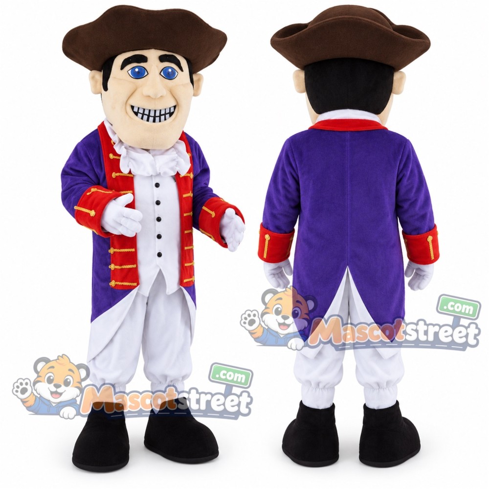 Nobleman Mascot Costume with Purple Coat, White Trousers and Brown Hat
