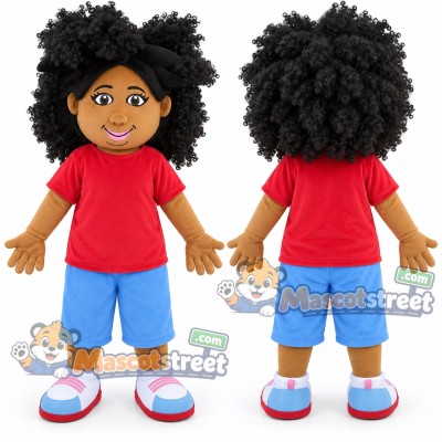 Boy Mascot Costume with Red Shirt and Blue Shorts
