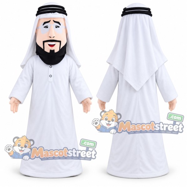 Man Mascot Costume with White Robe and White Headscarf