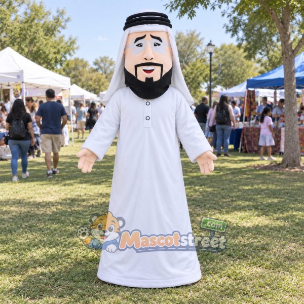 Man Mascot Costume with White Robe and White Headscarf Man Mascot Costume with White Robe and White Headscarf