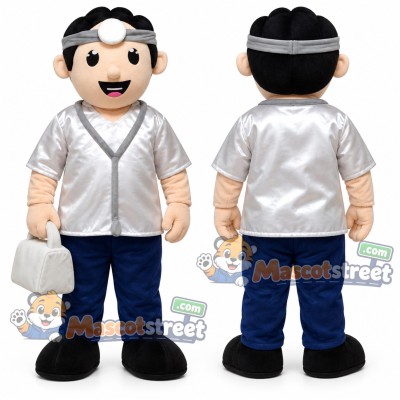 Doctor Mascot Costume with White Shirt, Navy Trousers and Head Mirror Doctor Mascot Costume with White Shirt, Navy Trousers and Head Mirror