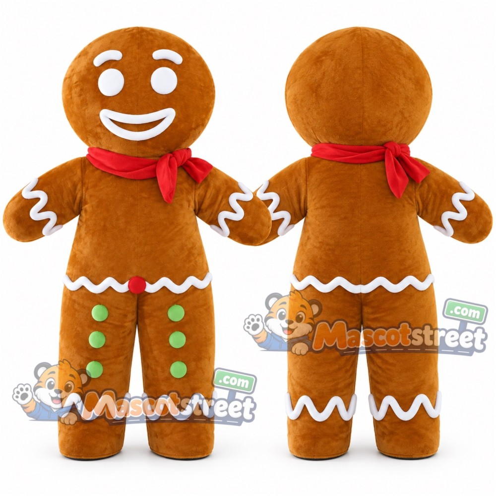 Gingerbread Person Mascot Costume with Red Scarf Gingerbread Person Mascot Costume with Red Scarf
