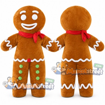Gingerbread Person Mascot Costume with Red Scarf Gingerbread Person Mascot Costume with Red Scarf