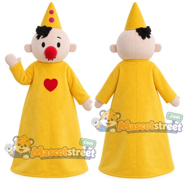 Clown Mascot Costume with Yellow Robe and Cone Hat