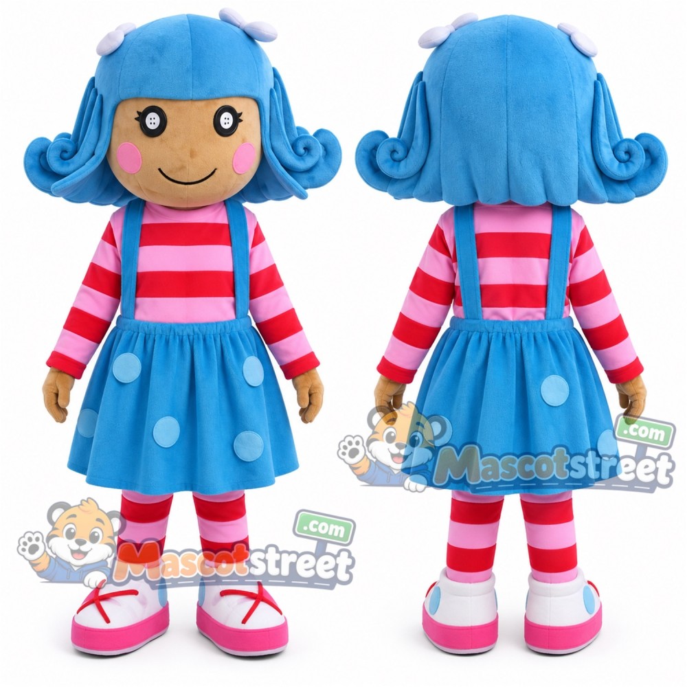 Girl Mascot Costume with Striped Shirt and Blue Skirt