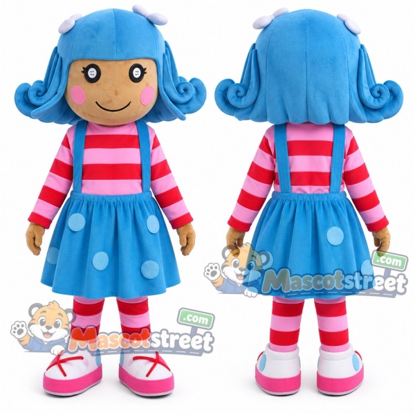 Girl Mascot Costume with Striped Shirt and Blue Skirt