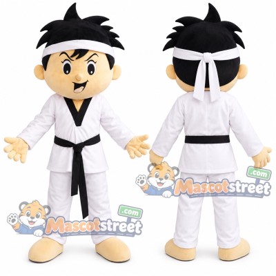 Martial Artist Mascot Costume with White Uniform and Black Belt Martial Artist Mascot Costume with White Uniform and Black Belt