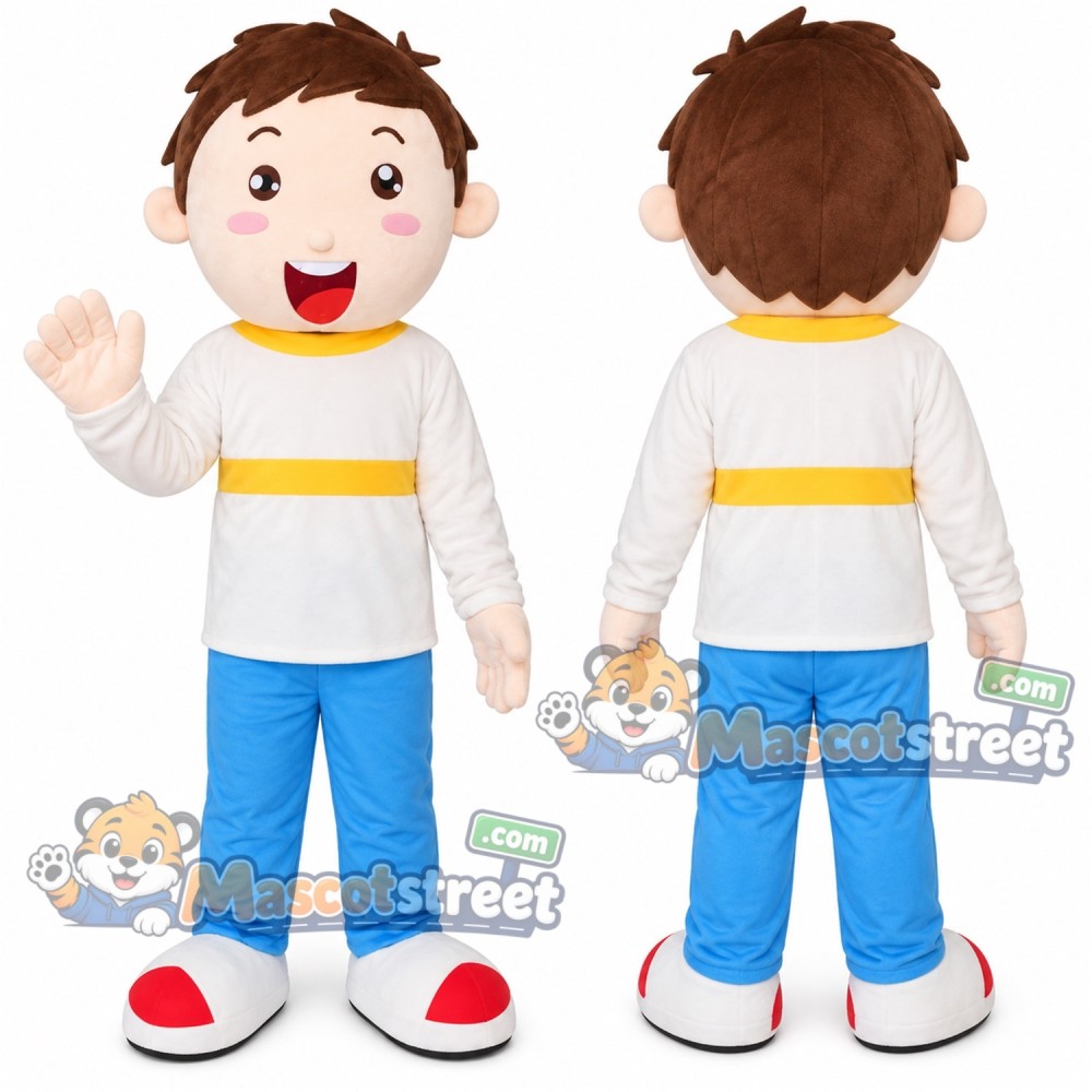 Boy Mascot Costume with White Shirt and Blue Trousers