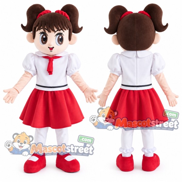 Schoolgirl Mascot Costume with White Shirt and Red Skirt