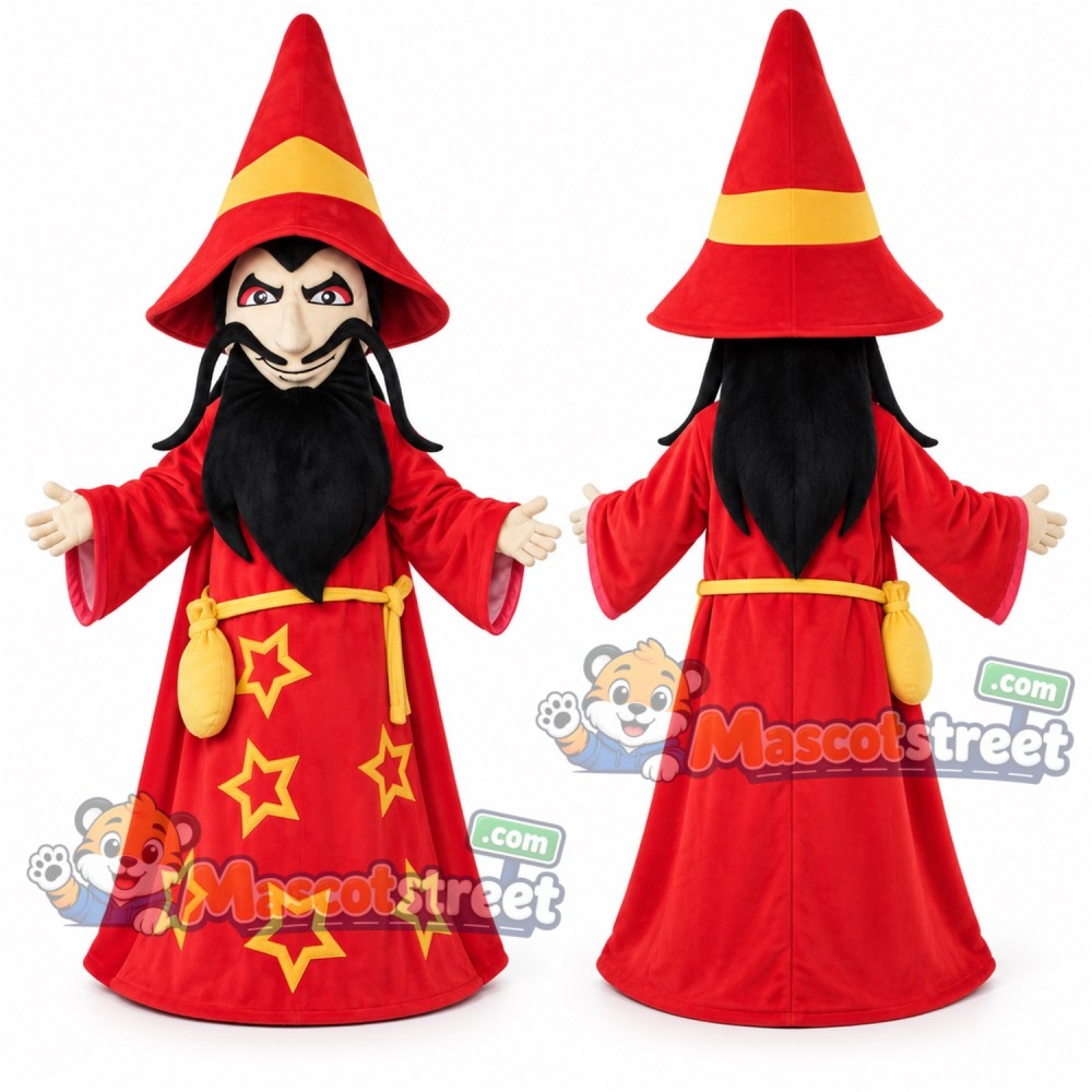 Wizard Mascot Costume with Red Star Robe and Red Hat