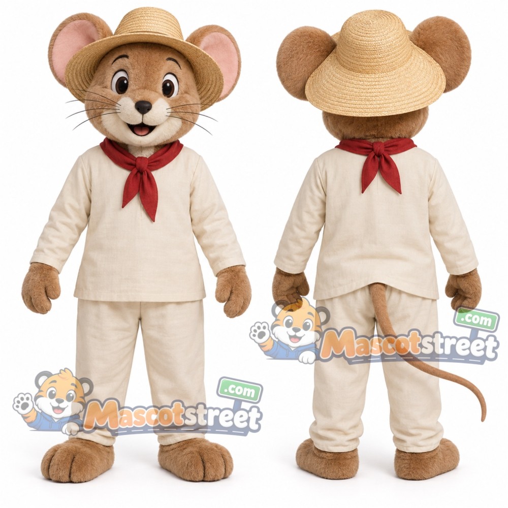 Tan Mouse Mascot Costume with Beige Safari Outfit and Hat Tan Mouse Mascot Costume with Beige Safari Outfit and Hat