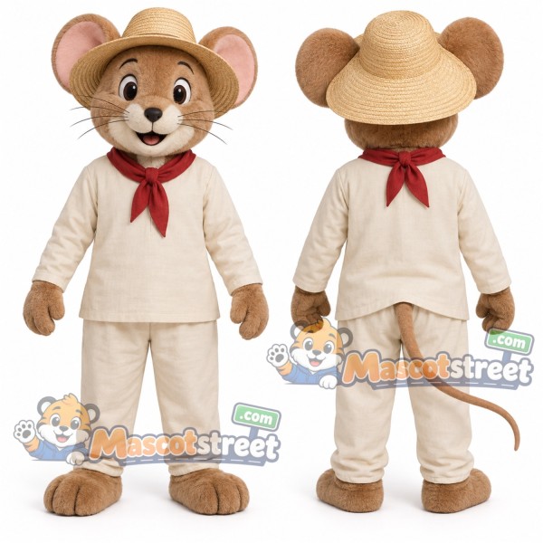 Tan Mouse Mascot Costume with Beige Safari Outfit and Hat