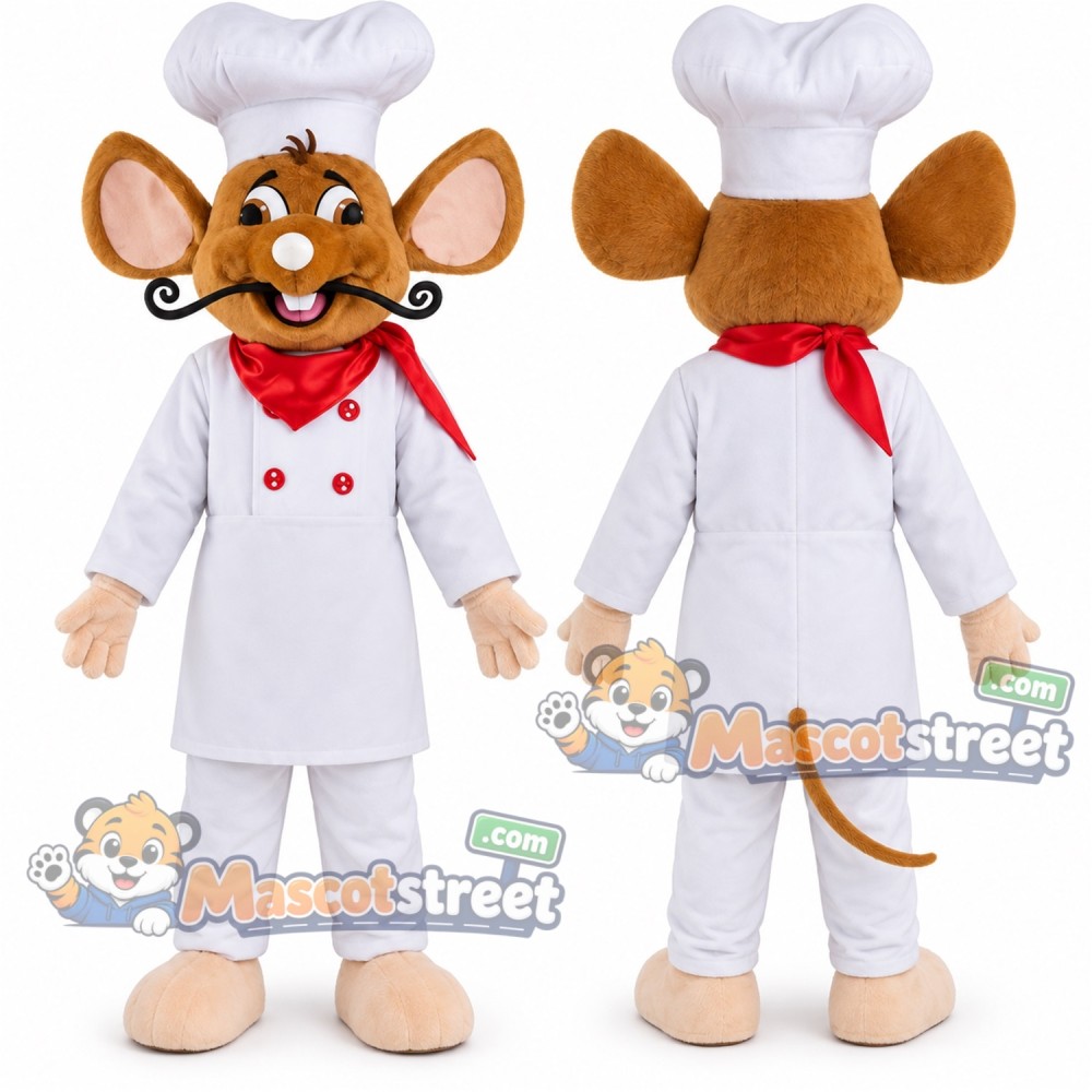 Brown Mouse Mascot Costume with White Chef Uniform and Hat Brown Mouse Mascot Costume with White Chef Uniform and Hat