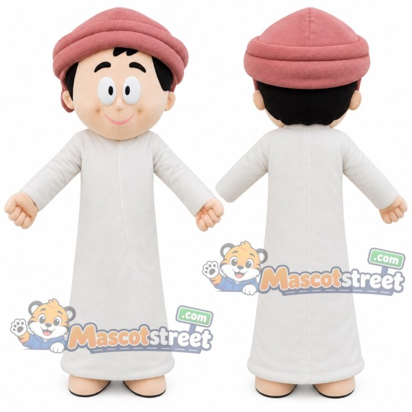 Boy Mascot Costume with White Robe and Pink Cap