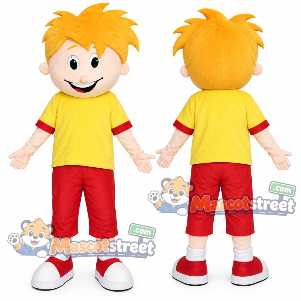 Boy Mascot Costume with Yellow Shirt and Red Trousers Boy Mascot Costume with Yellow Shirt and Red Trousers
