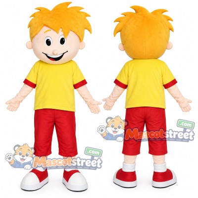 Boy Mascot Costume with Yellow Shirt and Red Trousers Boy Mascot Costume with Yellow Shirt and Red Trousers