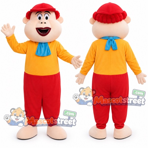 Clown Mascot Costume with Yellow Shirt, Red Trousers and Red Cap