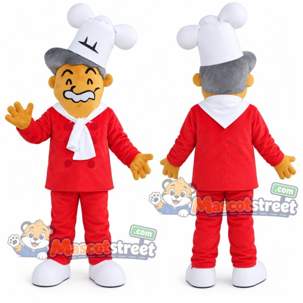 Chef Mascot Costume with Red Suit and White Chef Hat
