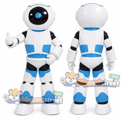 White and Blue Robot Mascot Costume White and Blue Robot Mascot Costume