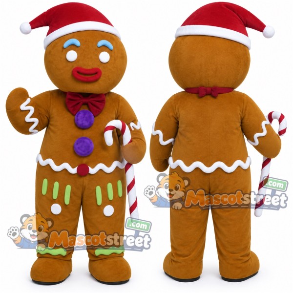 Gingerbread Person Mascot Costume with Santa Hat