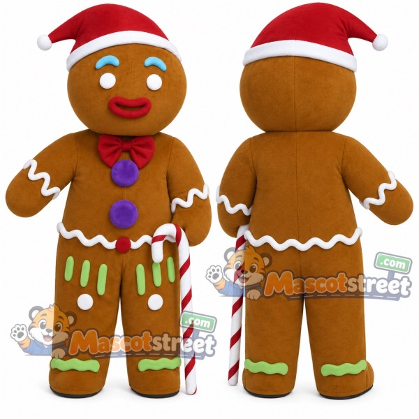 Gingerbread Person Mascot Costume with Santa Hat