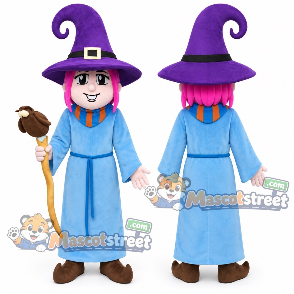 Wizard Mascot Costume with Blue Robe and Purple Hat Wizard Mascot Costume with Blue Robe and Purple Hat